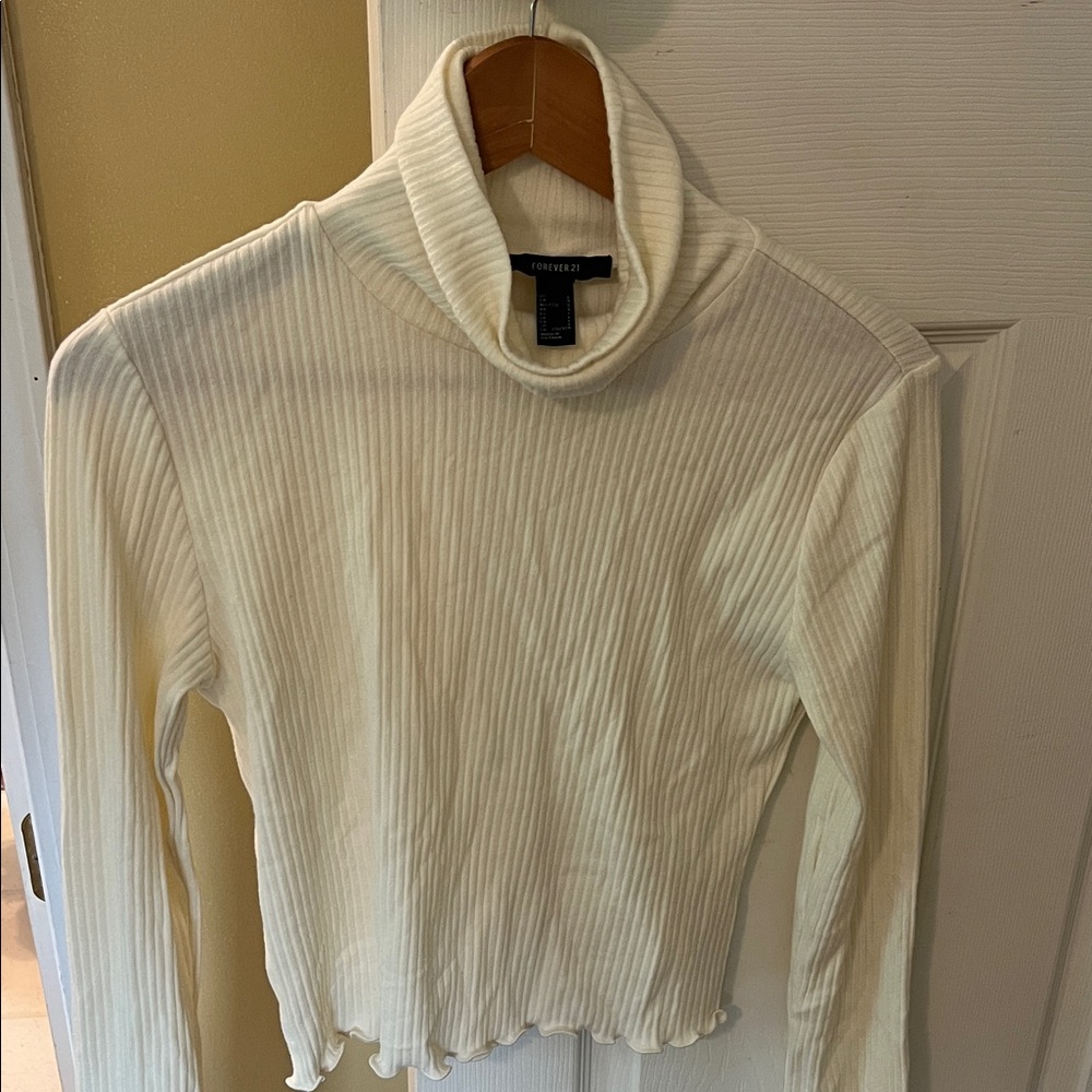 Forever 21 Women's Off-White Ribbed Turtleneck Sweater